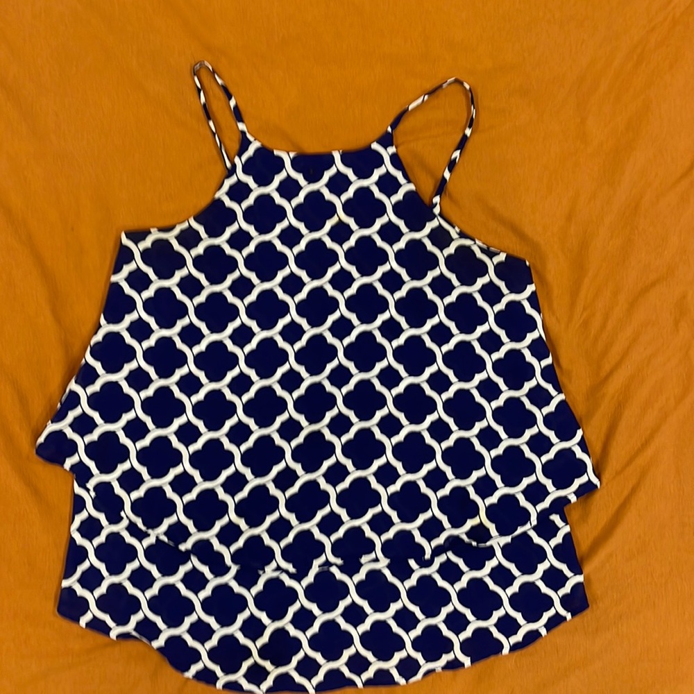 Navy blue and white womens tank top